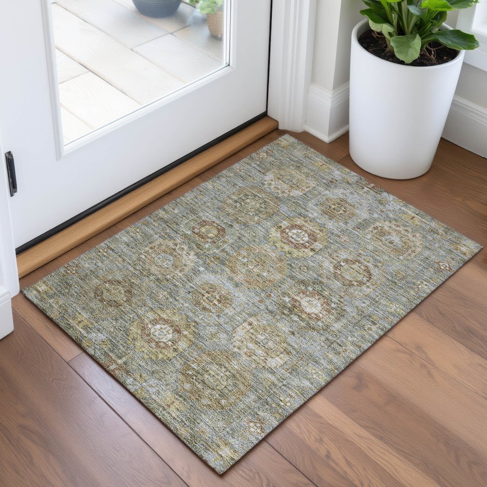 Machine Washable Indoor/Outdoor Chantille ACN2024 Sage 1'8" x 2'6" Rug. Picture 5