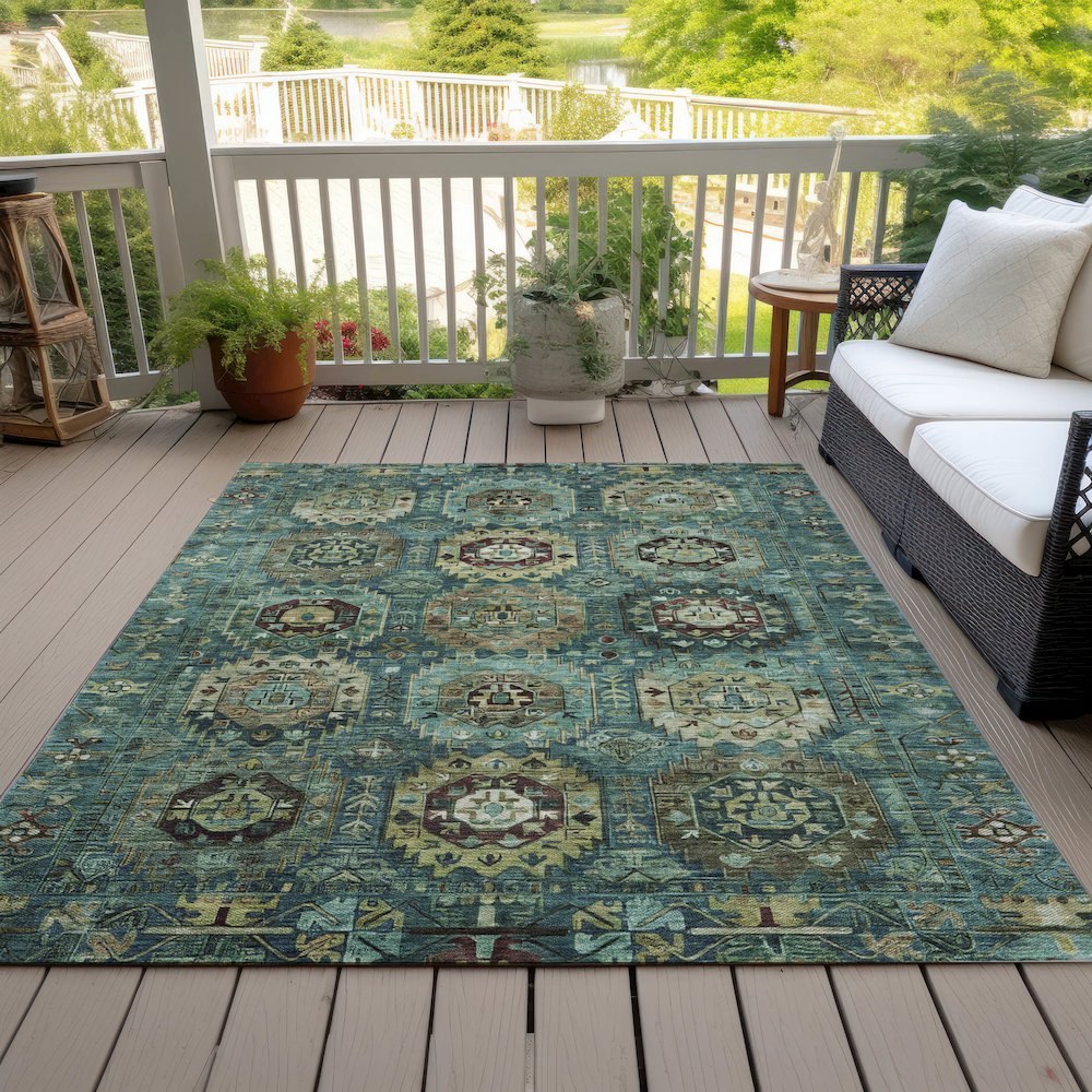 Machine Washable Indoor/Outdoor Chantille ACN2024 Teal 2'6" x 3'10" Rug. Picture 8