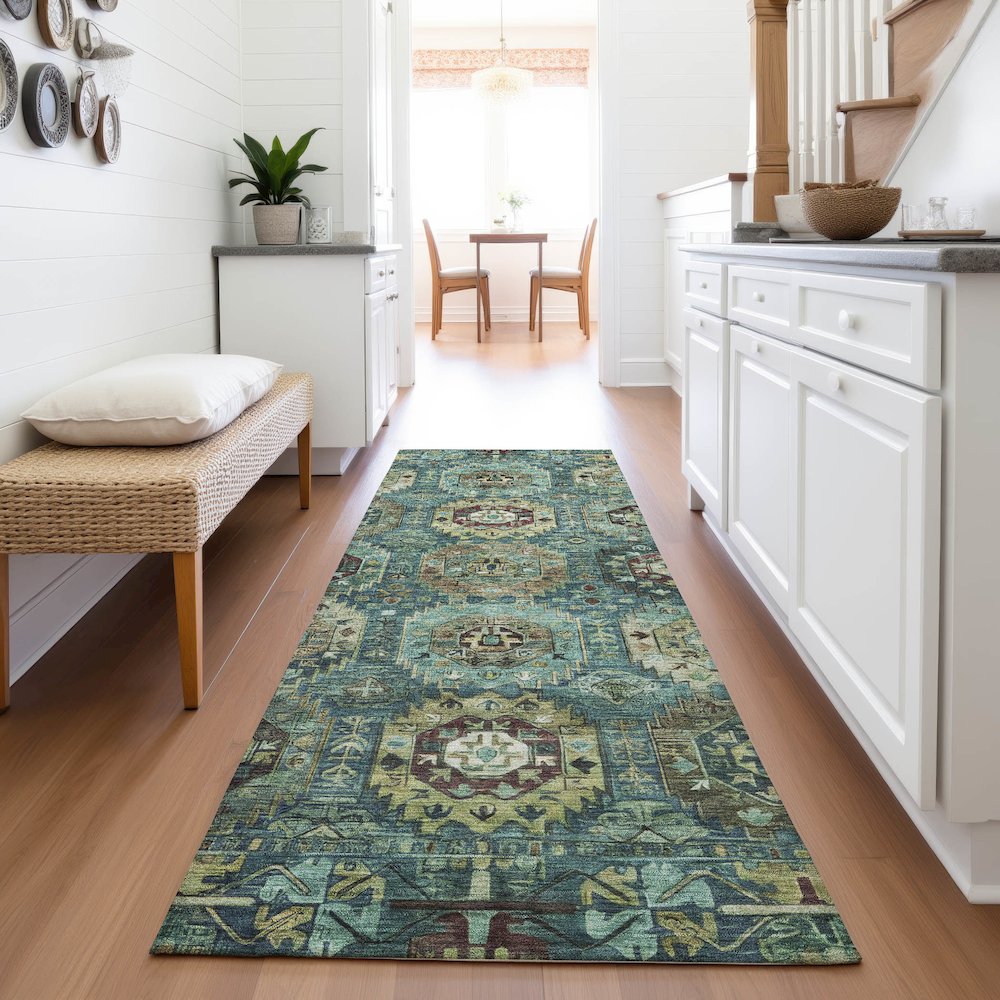 Machine Washable Indoor/Outdoor Chantille ACN2024 Teal 2'3" x 7'6" Runner Rug. Picture 5