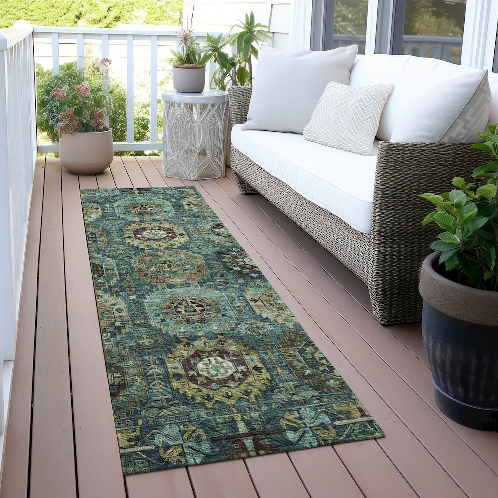 Machine Washable Indoor/Outdoor Chantille ACN2024 Teal 2'3" x 7'6" Runner Rug. Picture 6