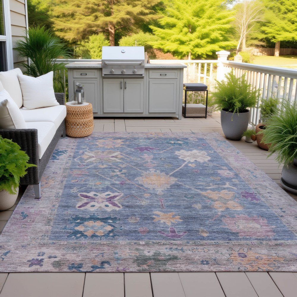Machine Washable Indoor/Outdoor Chantille ACN2025 Blue 2'6" x 3'10" Rug. Picture 7