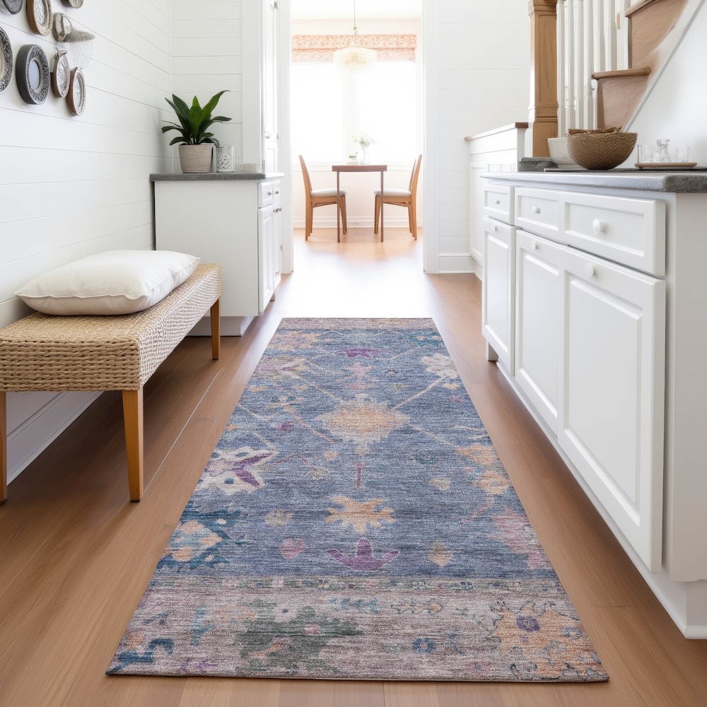 Machine Washable Indoor/Outdoor Chantille ACN2025 Blue 2'3" x 7'6" Runner Rug. Picture 5