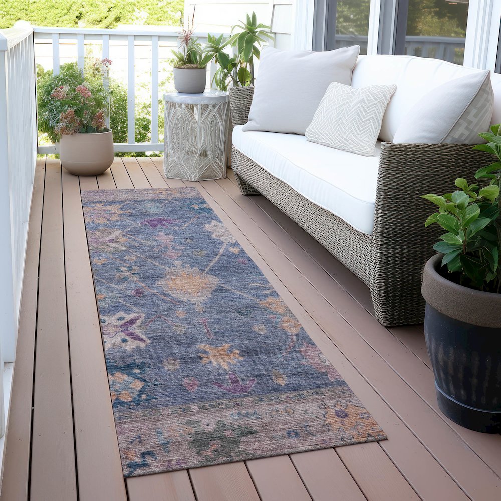 Machine Washable Indoor/Outdoor Chantille ACN2025 Blue 2'3" x 7'6" Runner Rug. Picture 6