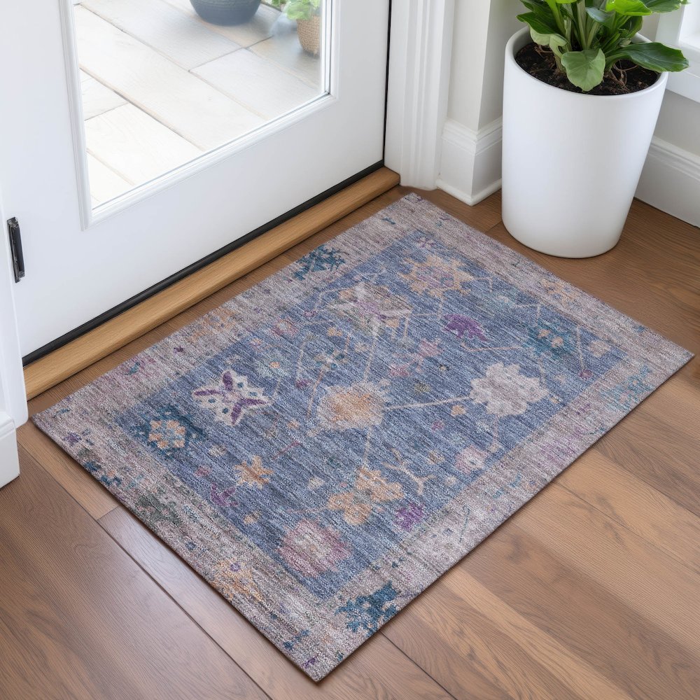 Machine Washable Indoor/Outdoor Chantille ACN2025 Blue 1'8" x 2'6" Rug. Picture 5