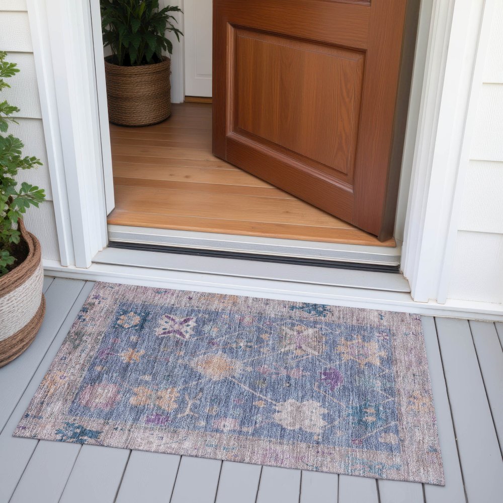 Machine Washable Indoor/Outdoor Chantille ACN2025 Blue 1'8" x 2'6" Rug. Picture 6