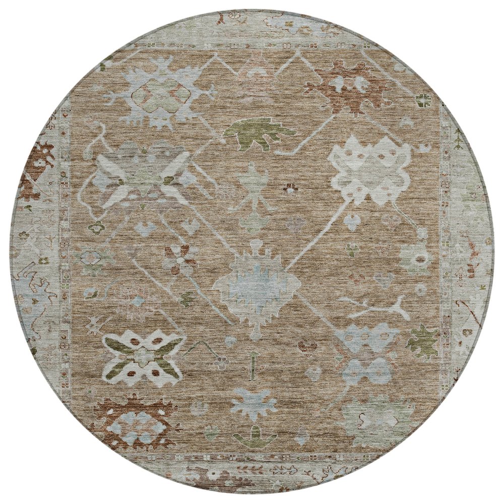Machine Washable Indoor/Outdoor Chantille ACN2025 Brown 8' x 8' Round Rug. Picture 1