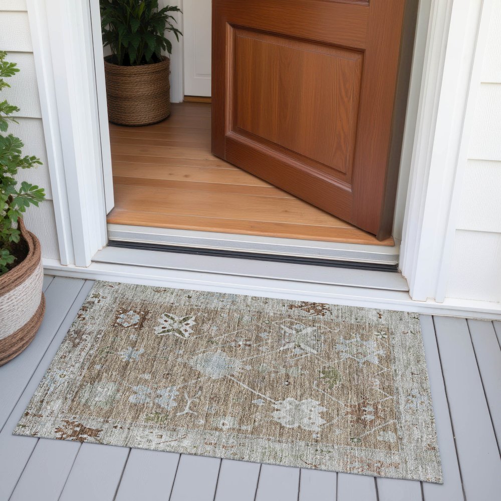 Machine Washable Indoor/Outdoor Chantille ACN2025 Brown 1'8" x 2'6" Rug. Picture 6