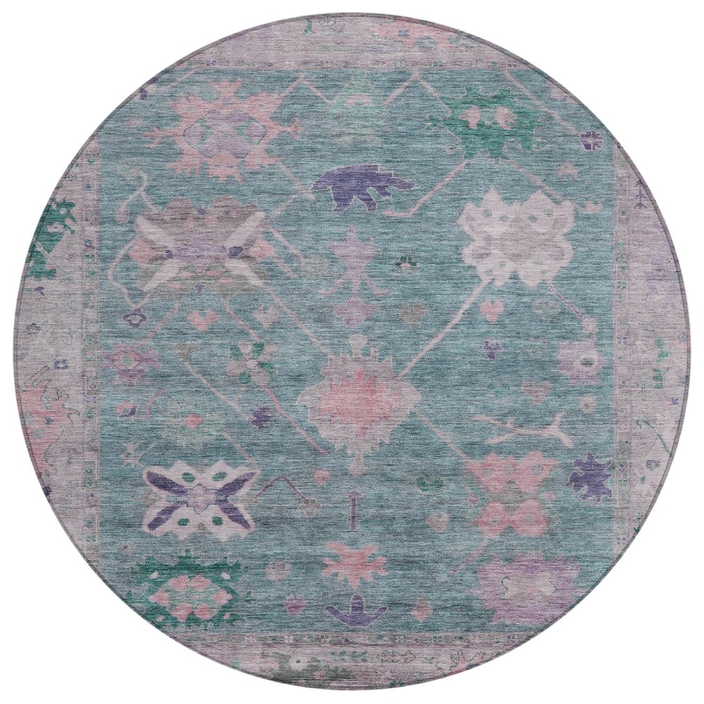 Machine Washable Indoor/Outdoor Chantille ACN2025 Green 8' x 8' Round Rug. Picture 1