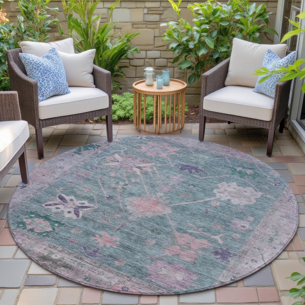 Machine Washable Indoor/Outdoor Chantille ACN2025 Green 8' x 8' Round Rug. Picture 6