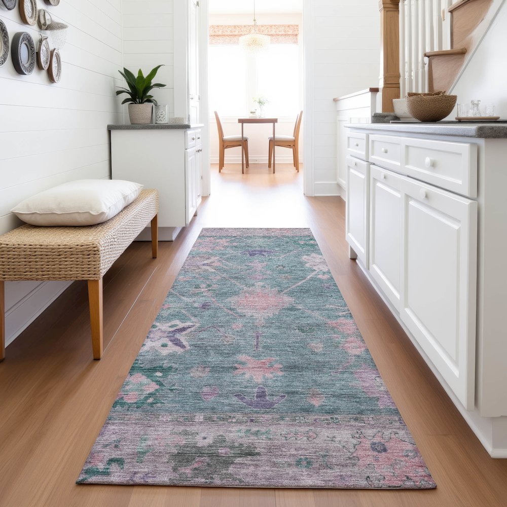 Machine Washable Indoor/Outdoor Chantille ACN2025 Green 2'3" x 7'6" Runner Rug. Picture 5