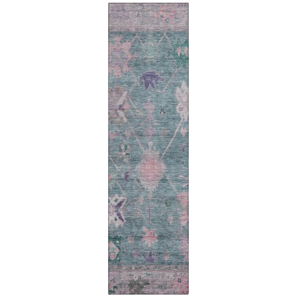 Machine Washable Indoor/Outdoor Chantille ACN2025 Green 2'3" x 7'6" Runner Rug. Picture 1