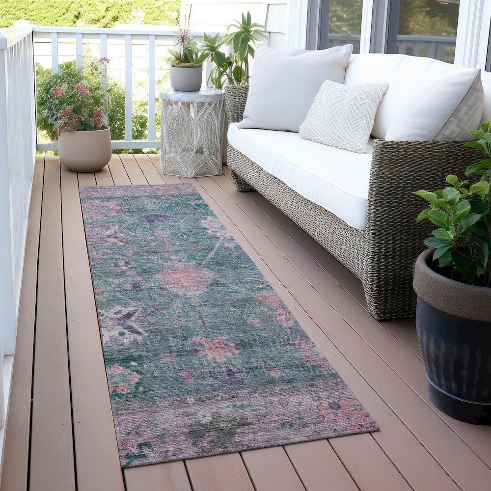 Machine Washable Indoor/Outdoor Chantille ACN2025 Green 2'3" x 7'6" Runner Rug. Picture 6