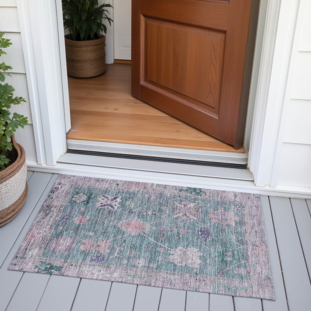 Machine Washable Indoor/Outdoor Chantille ACN2025 Green 1'8" x 2'6" Rug. Picture 6