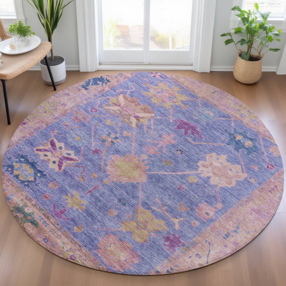 Machine Washable Indoor/Outdoor Chantille ACN2025 Purple 8' x 8' Round Rug. Picture 5