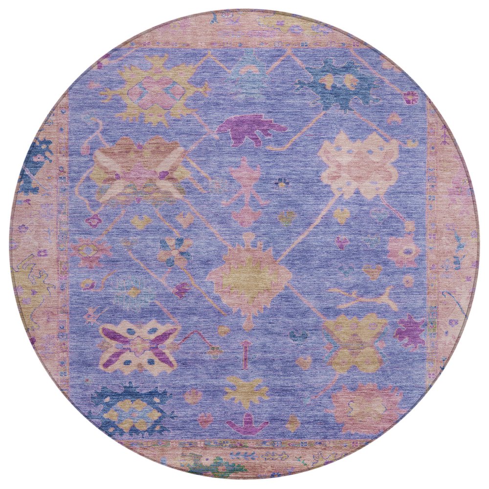 Machine Washable Indoor/Outdoor Chantille ACN2025 Purple 8' x 8' Round Rug. Picture 1