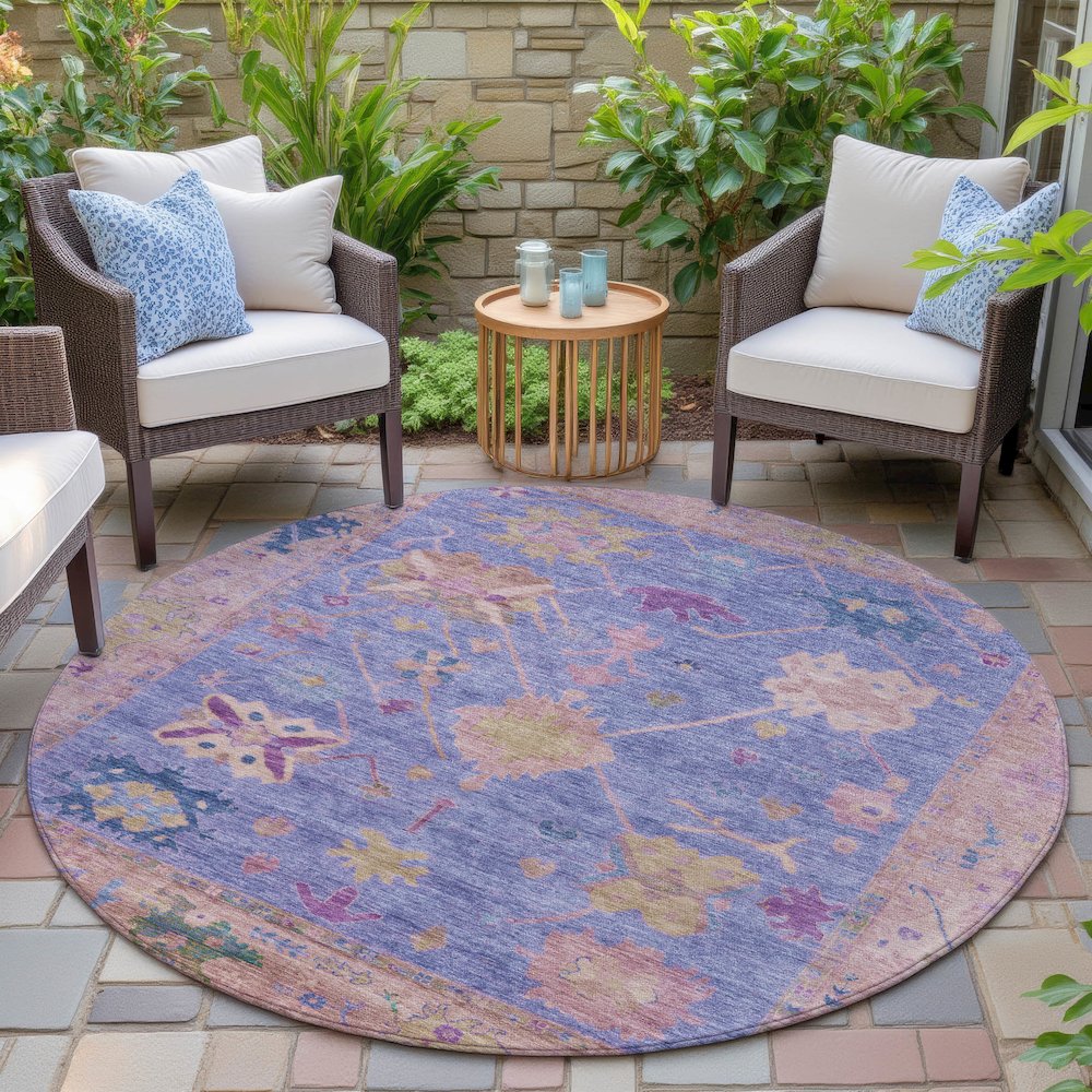 Machine Washable Indoor/Outdoor Chantille ACN2025 Purple 8' x 8' Round Rug. Picture 6