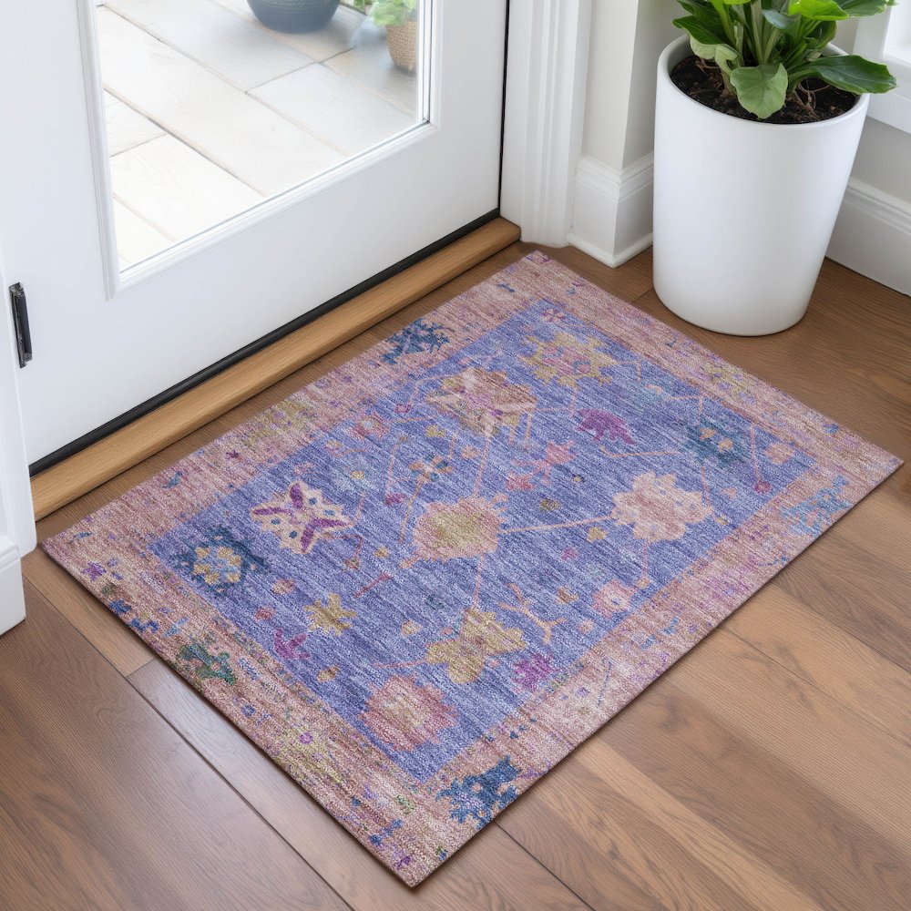 Machine Washable Indoor/Outdoor Chantille ACN2025 Purple 1'8" x 2'6" Rug. Picture 5