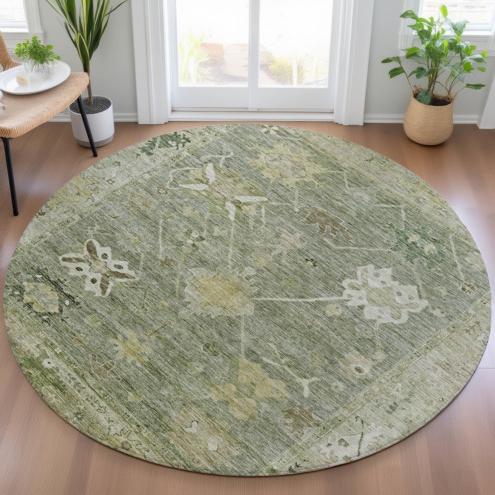 Machine Washable Indoor/Outdoor Chantille ACN2025 Sage 8' x 8' Round Rug. Picture 5