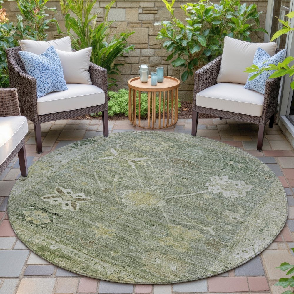 Machine Washable Indoor/Outdoor Chantille ACN2025 Sage 8' x 8' Round Rug. Picture 6