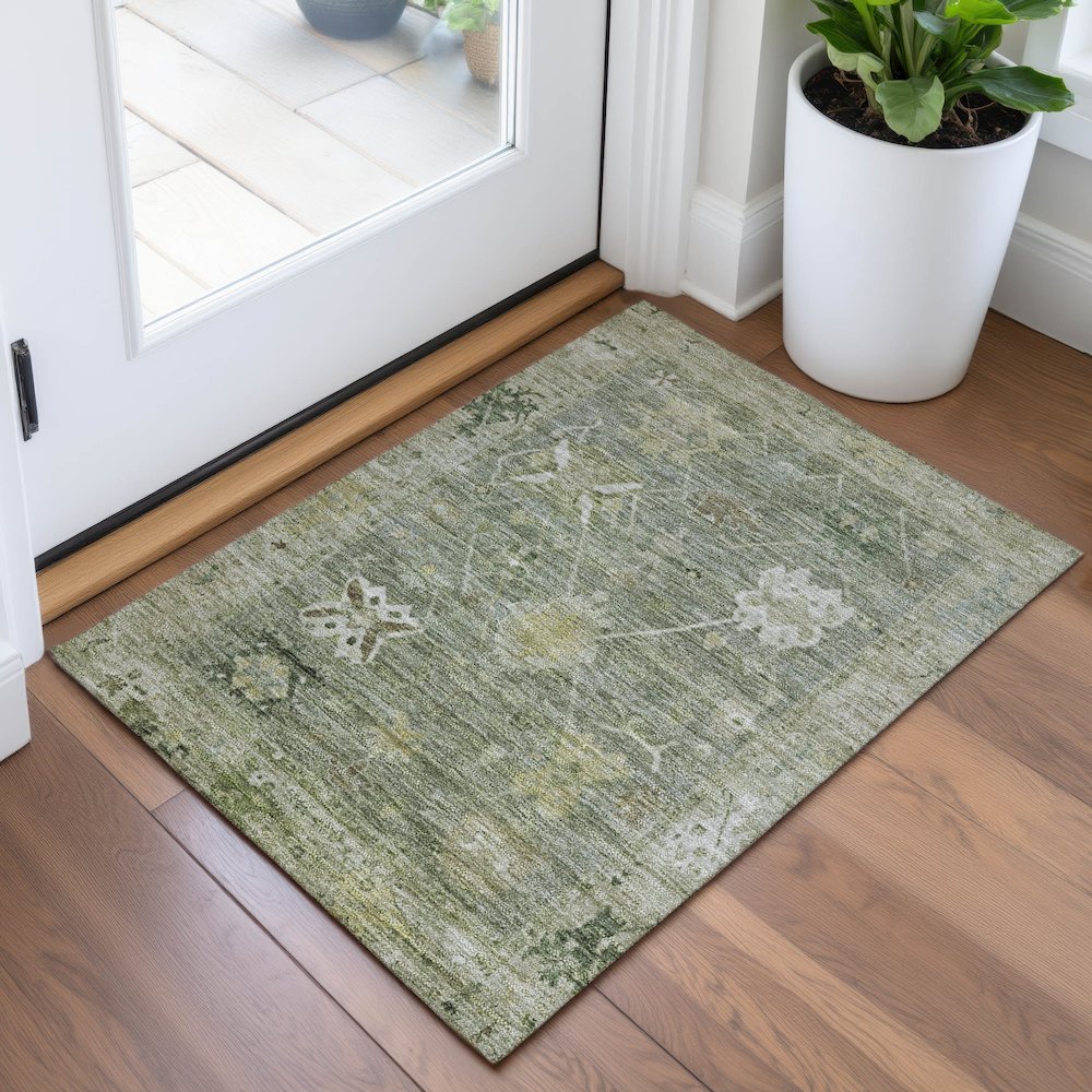 Machine Washable Indoor/Outdoor Chantille ACN2025 Sage 1'8" x 2'6" Rug. Picture 5