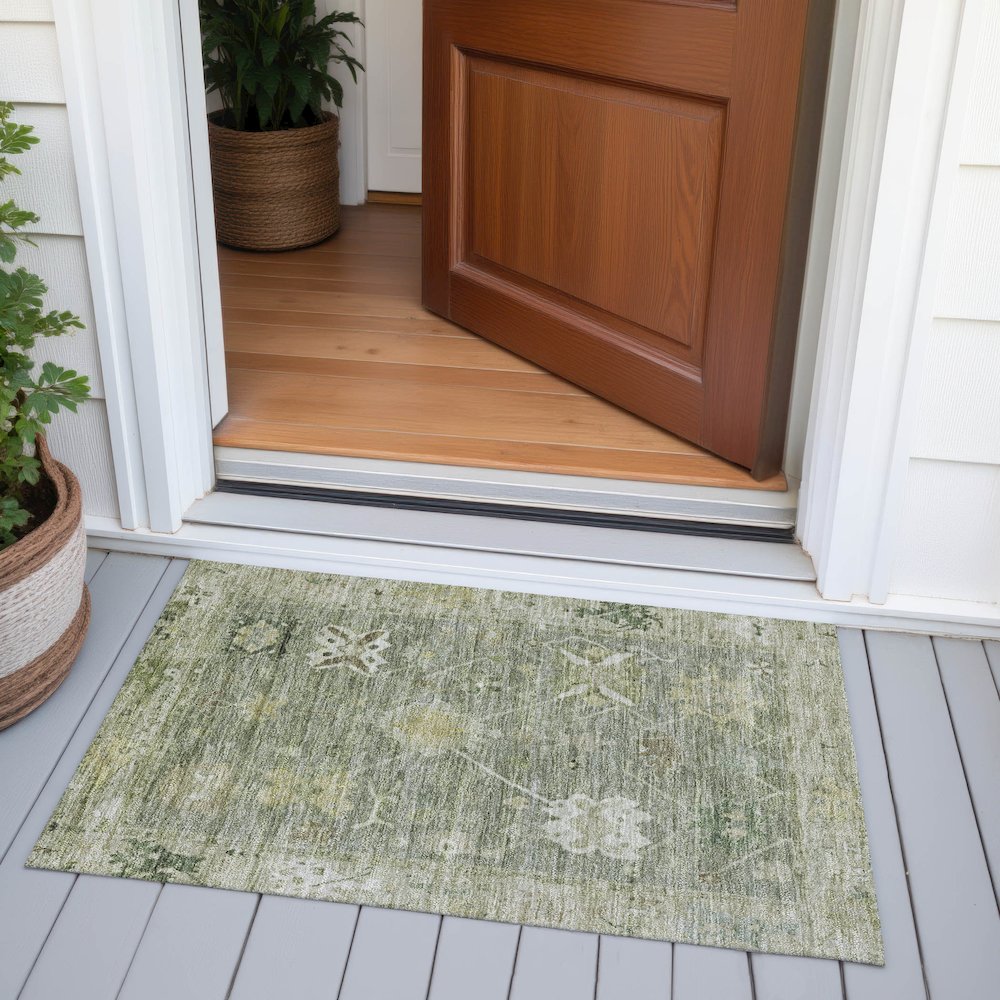 Machine Washable Indoor/Outdoor Chantille ACN2025 Sage 1'8" x 2'6" Rug. Picture 6