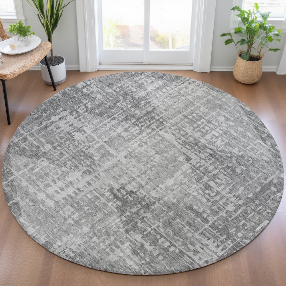 Machine Washable Indoor/Outdoor Chantille ACN2026 Gray 8' x 8' Round Rug. Picture 5