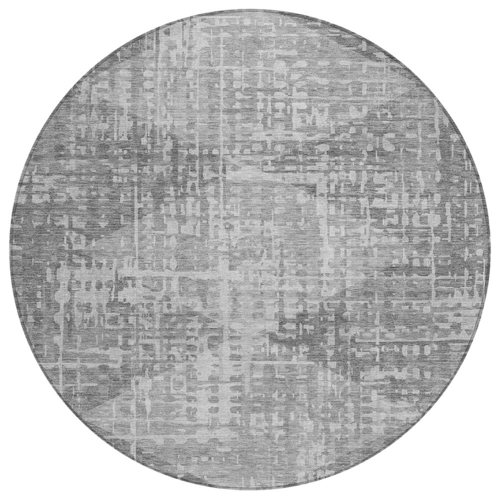 Machine Washable Indoor/Outdoor Chantille ACN2026 Gray 8' x 8' Round Rug. Picture 1