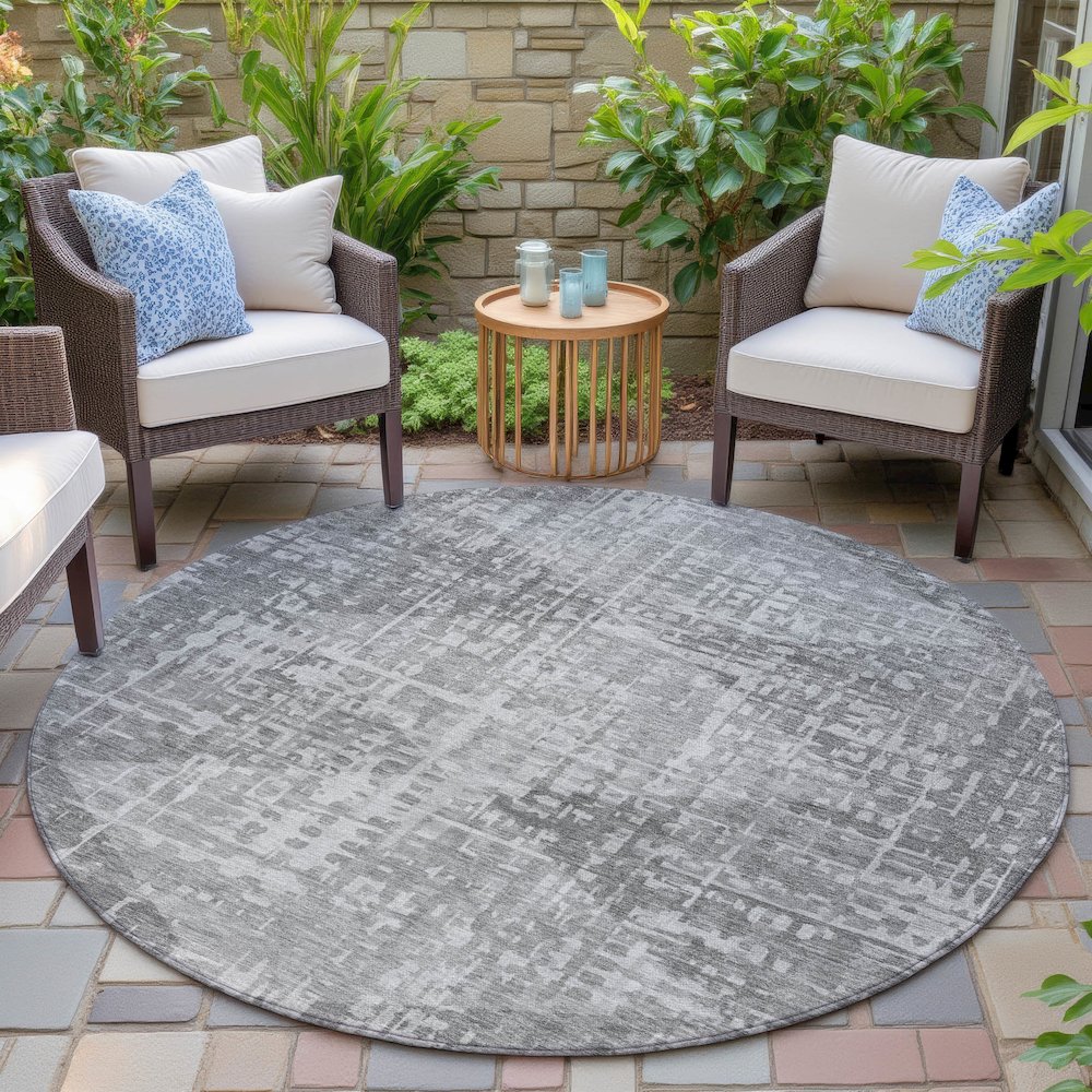 Machine Washable Indoor/Outdoor Chantille ACN2026 Gray 8' x 8' Round Rug. Picture 6