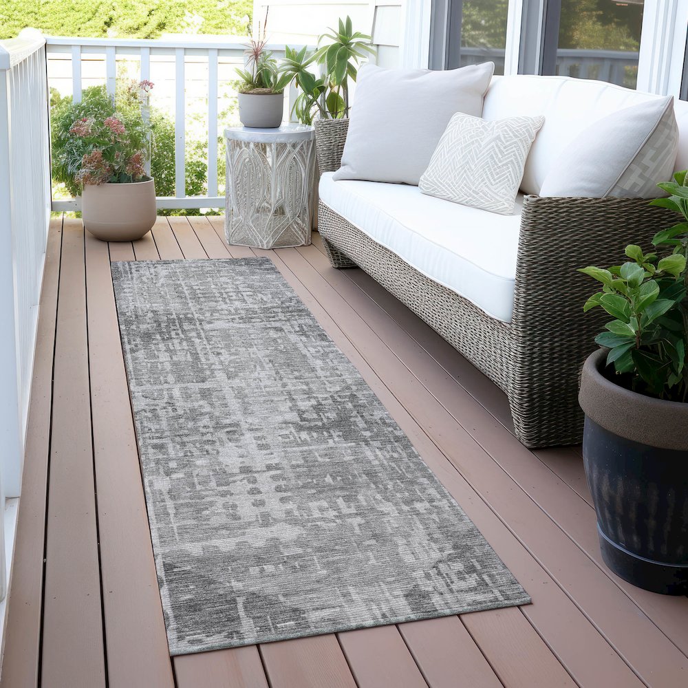 Machine Washable Indoor/Outdoor Chantille ACN2026 Gray 2'3" x 7'6" Runner Rug. Picture 6
