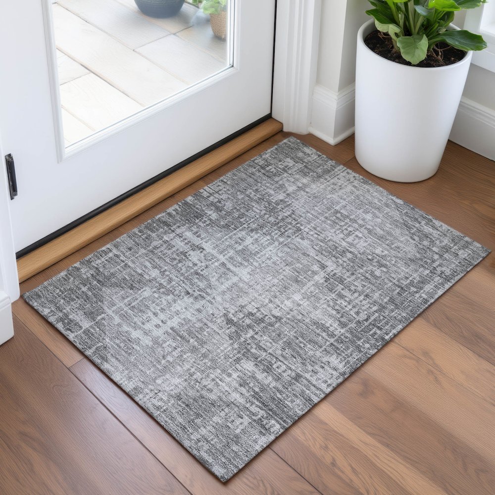 Machine Washable Indoor/Outdoor Chantille ACN2026 Gray 1'8" x 2'6" Rug. Picture 5