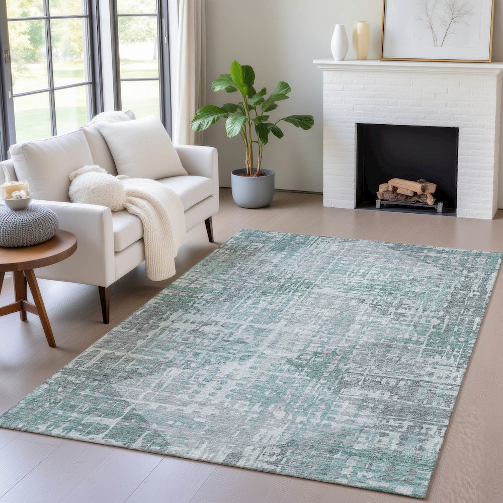 Machine Washable Indoor/Outdoor Chantille ACN2026 Teal 2'6" x 3'10" Rug. Picture 5