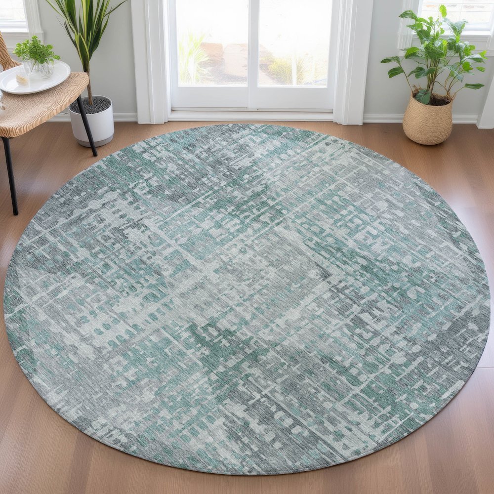 Machine Washable Indoor/Outdoor Chantille ACN2026 Teal 8' x 8' Round Rug. Picture 5