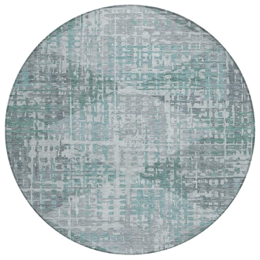 Machine Washable Indoor/Outdoor Chantille ACN2026 Teal 8' x 8' Round Rug. Picture 1