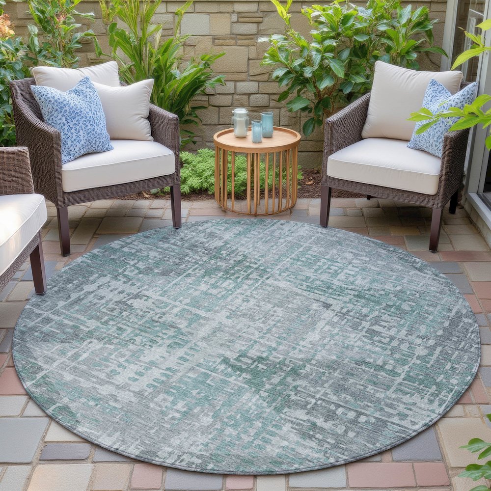 Machine Washable Indoor/Outdoor Chantille ACN2026 Teal 8' x 8' Round Rug. Picture 6
