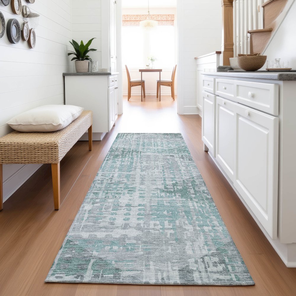 Machine Washable Indoor/Outdoor Chantille ACN2026 Teal 2'3" x 7'6" Runner Rug. Picture 5