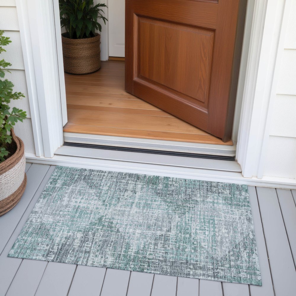 Machine Washable Indoor/Outdoor Chantille ACN2026 Teal 1'8" x 2'6" Rug. Picture 6