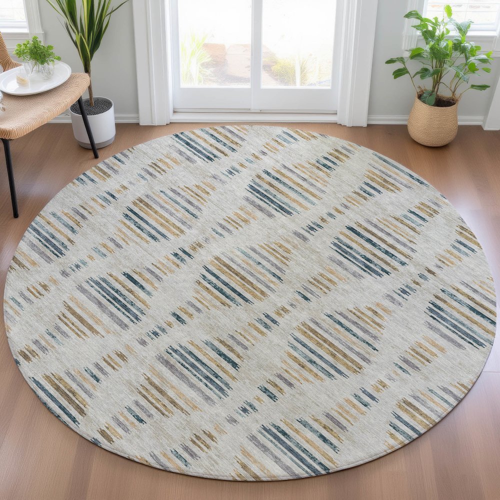 Machine Washable Indoor/Outdoor Chantille ACN2027 Linen 8' x 8' Round Rug. Picture 5