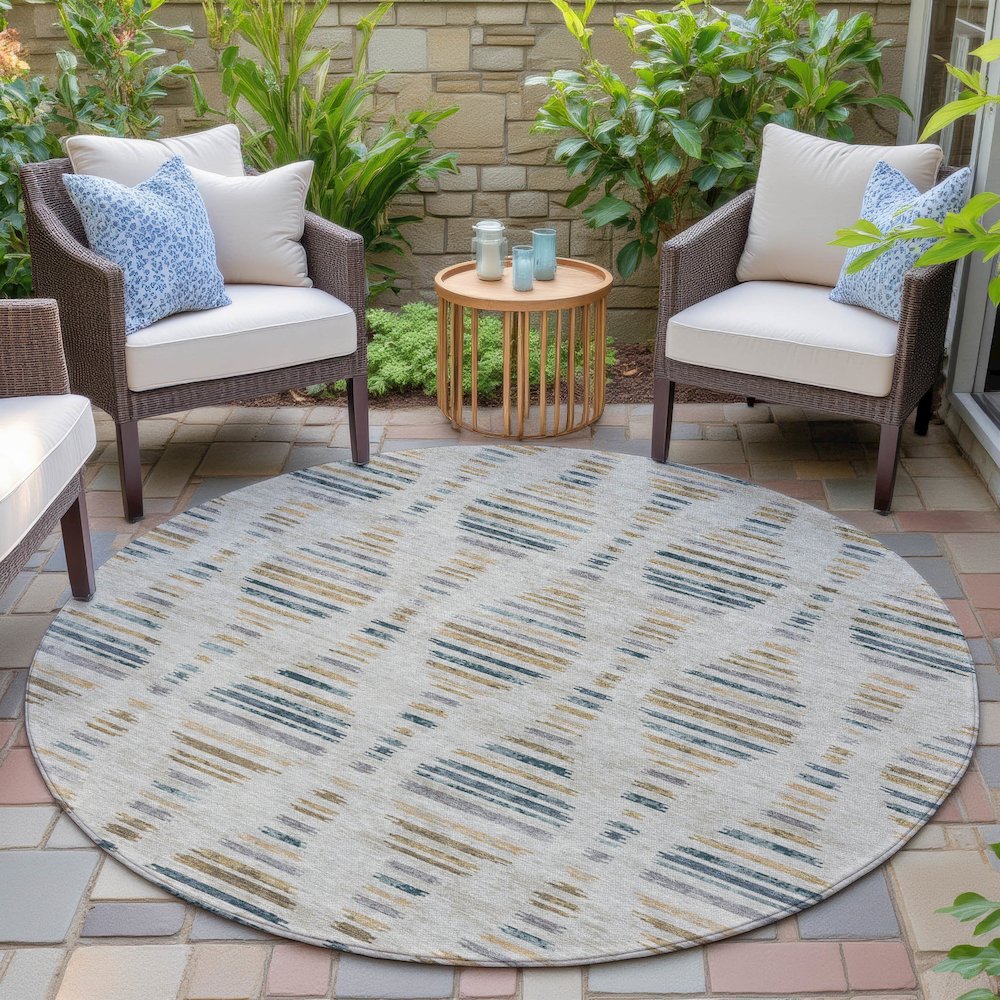 Machine Washable Indoor/Outdoor Chantille ACN2027 Linen 8' x 8' Round Rug. Picture 6