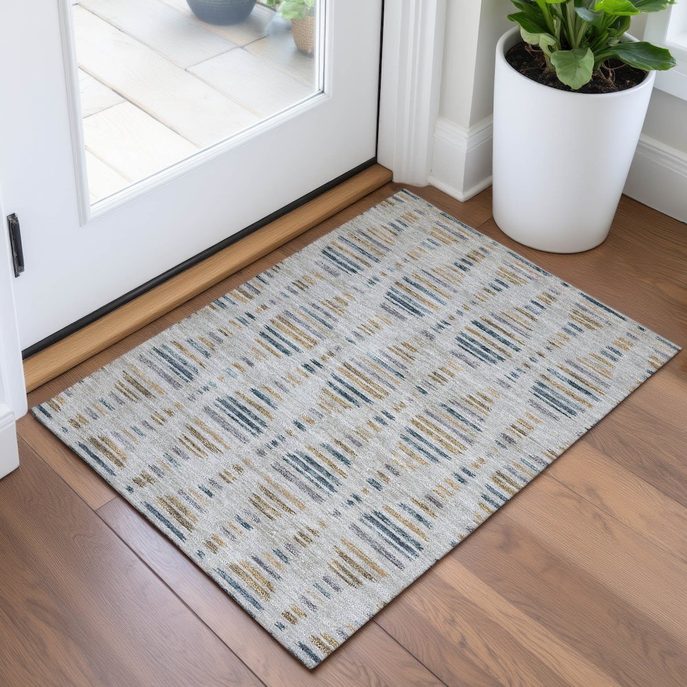 Machine Washable Indoor/Outdoor Chantille ACN2027 Linen 1'8" x 2'6" Rug. Picture 5