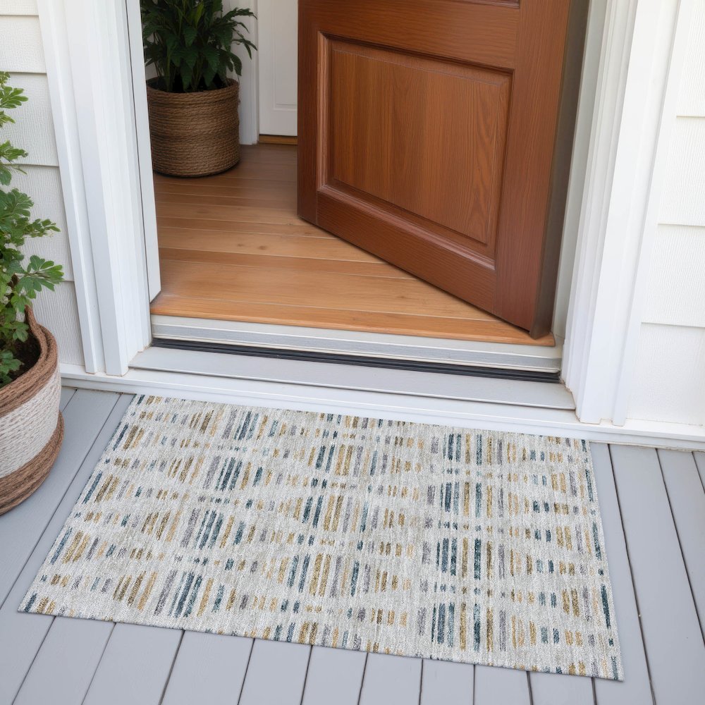 Machine Washable Indoor/Outdoor Chantille ACN2027 Linen 1'8" x 2'6" Rug. Picture 6