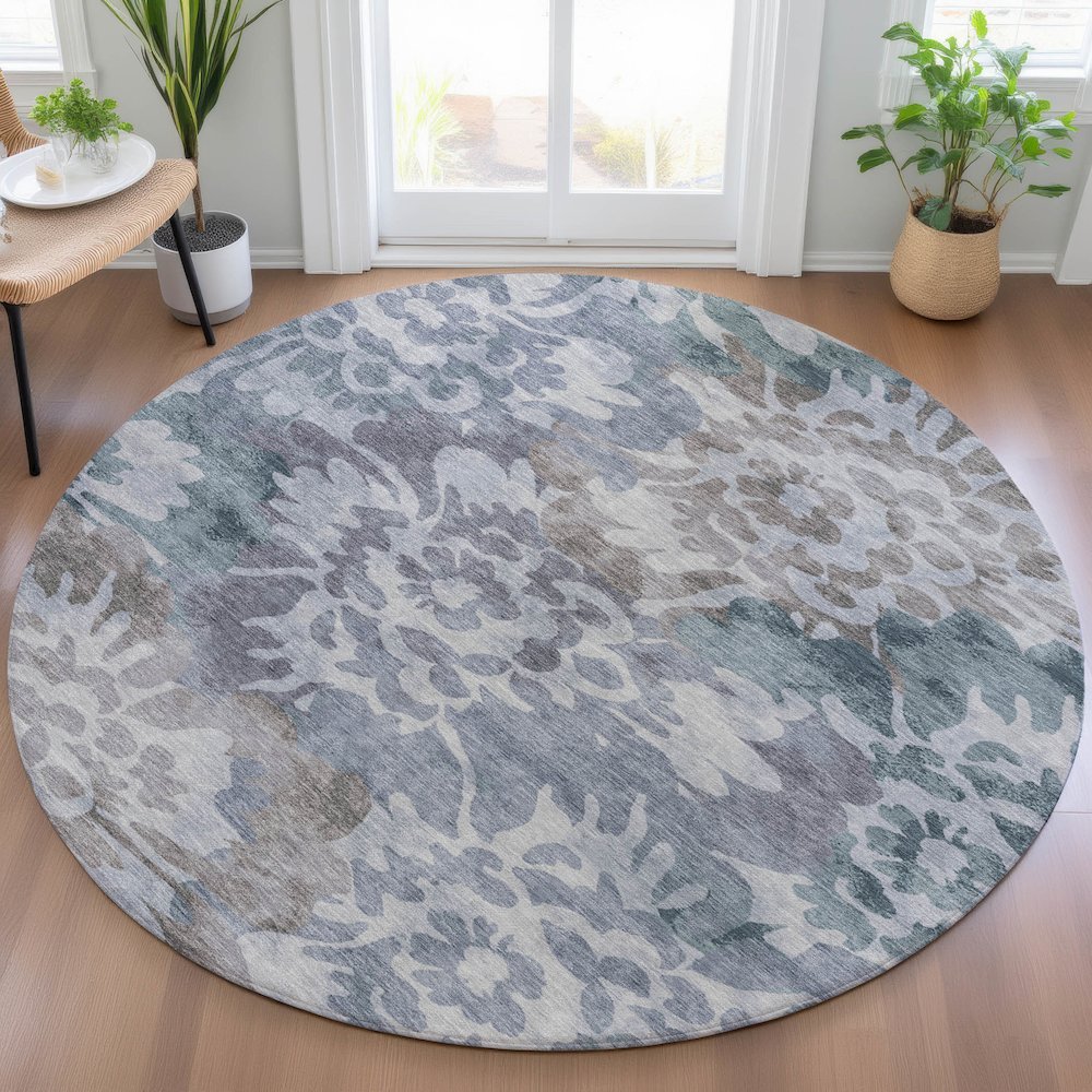 Machine Washable Indoor/Outdoor Chantille ACN2028 Blue 8' x 8' Round Rug. Picture 5