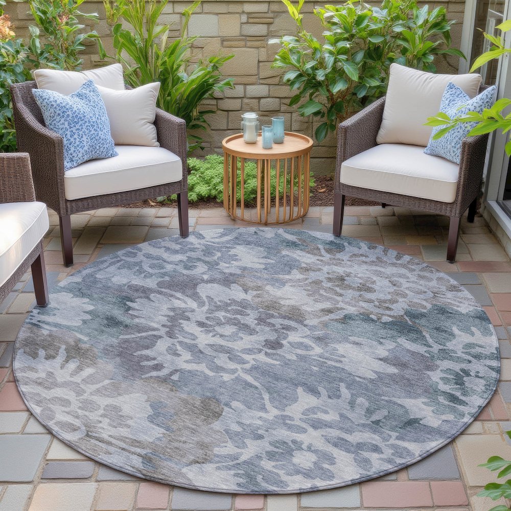 Machine Washable Indoor/Outdoor Chantille ACN2028 Blue 8' x 8' Round Rug. Picture 6