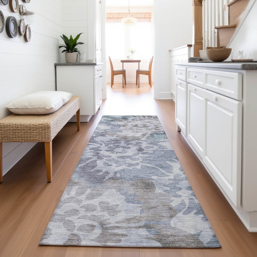 Machine Washable Indoor/Outdoor Chantille ACN2028 Blue 2'3" x 7'6" Runner Rug. Picture 5