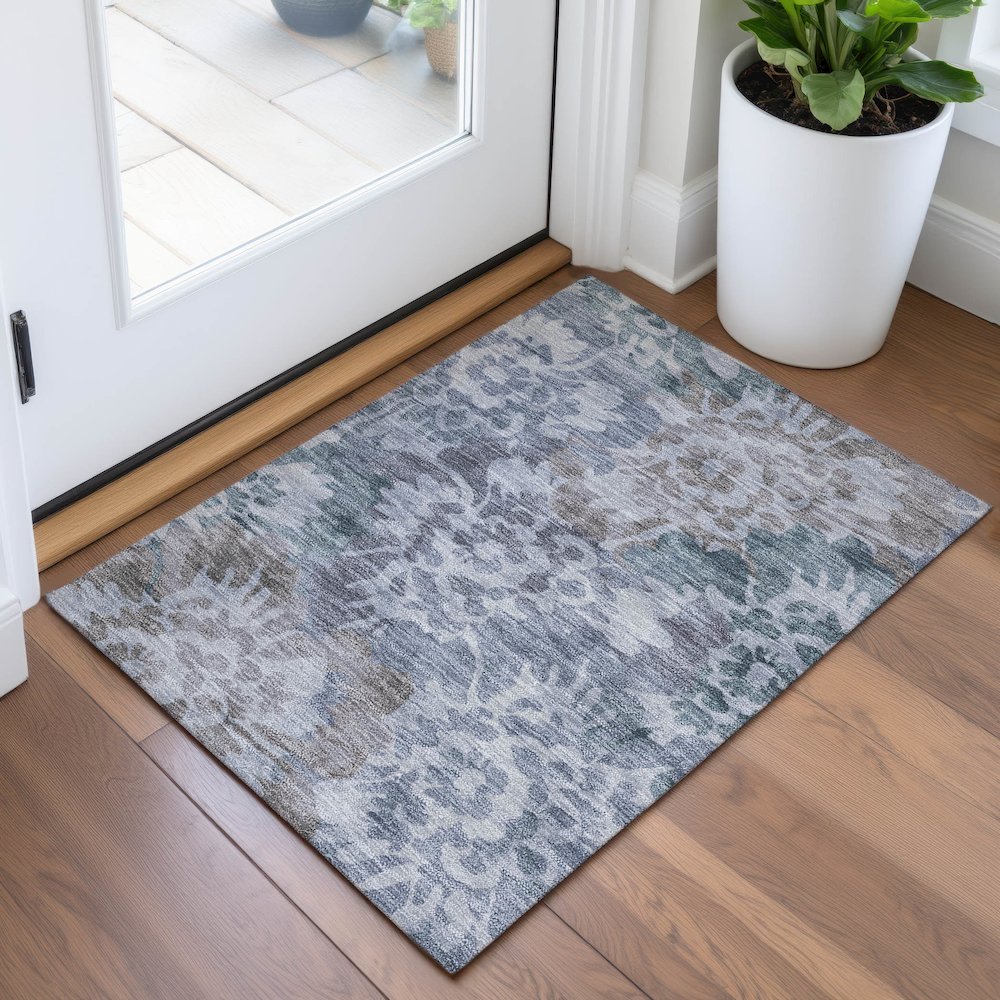 Machine Washable Indoor/Outdoor Chantille ACN2028 Blue 1'8" x 2'6" Rug. Picture 5
