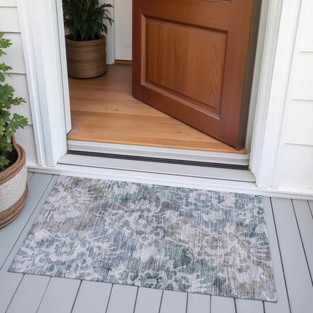 Machine Washable Indoor/Outdoor Chantille ACN2028 Blue 1'8" x 2'6" Rug. Picture 6