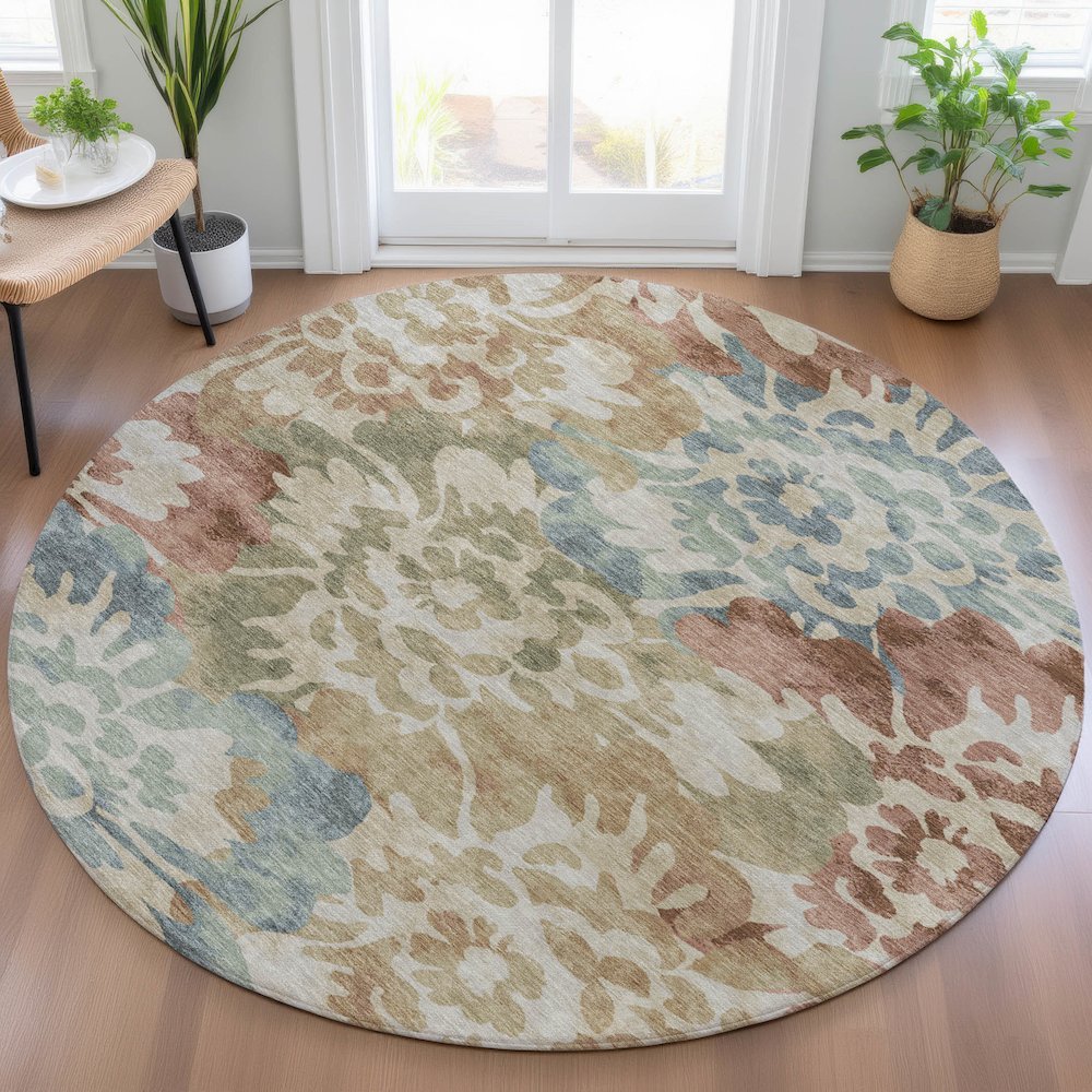 Machine Washable Indoor/Outdoor Chantille ACN2028 Paprika 8' x 8' Round Rug. Picture 5
