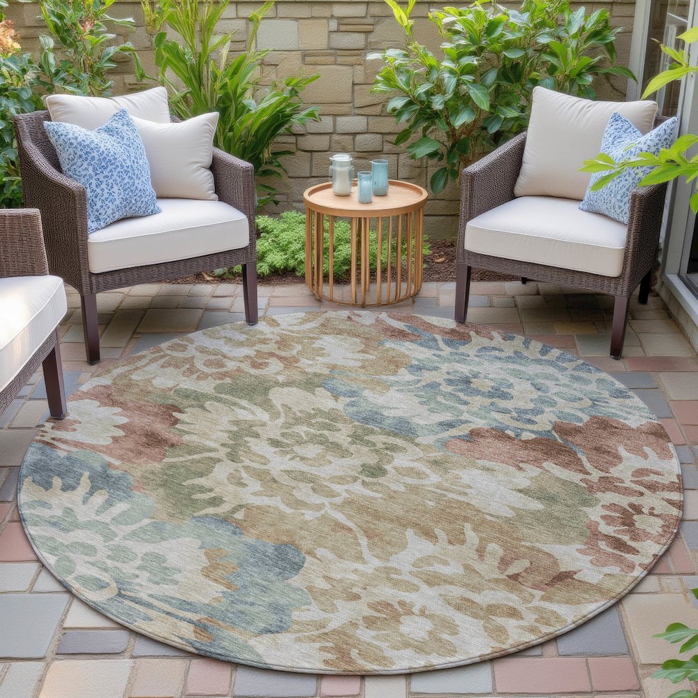 Machine Washable Indoor/Outdoor Chantille ACN2028 Paprika 8' x 8' Round Rug. Picture 6