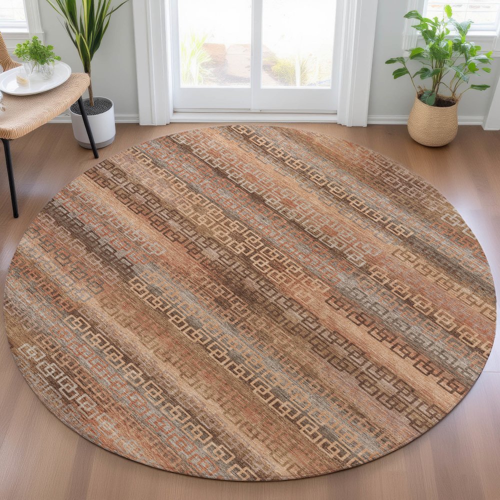 Machine Washable Indoor/Outdoor Chantille ACN2029 Copper 8' x 8' Round Rug. Picture 5
