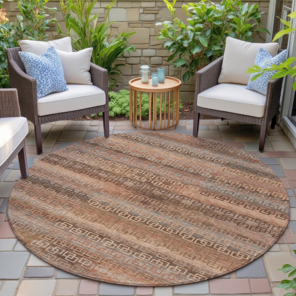 Machine Washable Indoor/Outdoor Chantille ACN2029 Copper 8' x 8' Round Rug. Picture 6