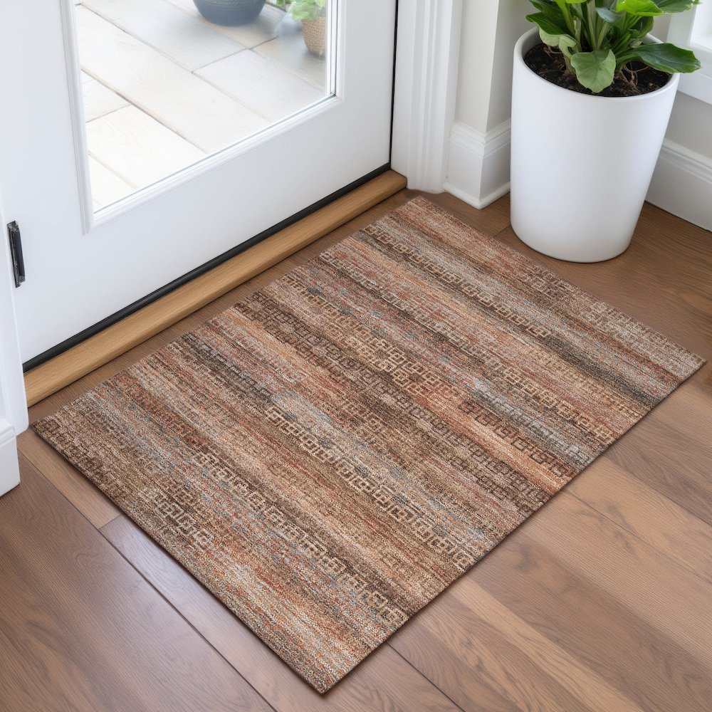 Machine Washable Indoor/Outdoor Chantille ACN2029 Copper 1'8" x 2'6" Rug. Picture 5